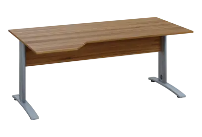 EZK 28 - 184 stůl kancelářský, rohový, levý, kovová podnož stříbrná, deska 25 mm, široký 1800 mm, ořech světlý